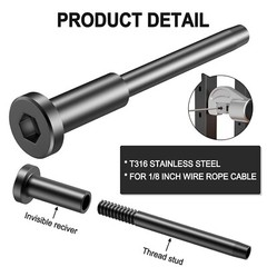 Black T316 Stainless Steel Swage Invisible Receiver End Fittings 1/8″ Cable rail
