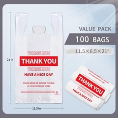 White Thank You Plastic Shopping Bags with Handles 100 Pack