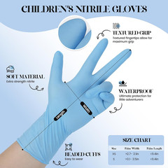 Kids Disposable Gloves for 3-8 Years, 5Mil Blue Nitrile Gloves with Latex-Free a