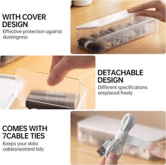 Cable Organizer Storage Box with 7 Wire Ties,Desktop Management Box…