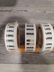 Clothe sizing labels New x-small,medium,large,xlarge,xxlarg,xxxlarge