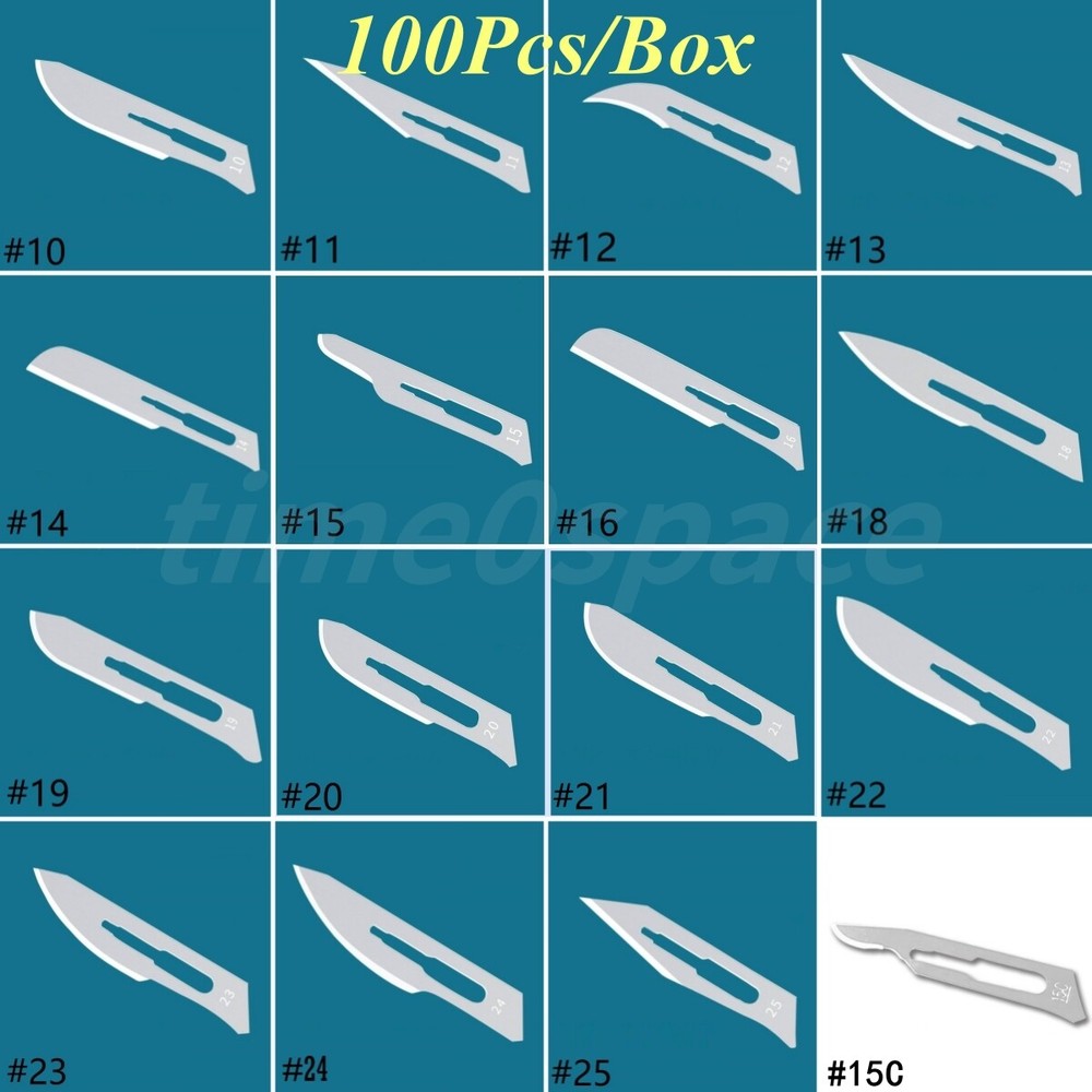 Sterile Surgical Carbon Steel Blades Scalpel Handle Dental Instrument 100Pcs