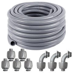 Liquid-Tight 1/2″ Flexible Conduit Kit, 50ft with 8 Connectors, UL Certified