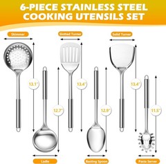 6-Piece Cooking Utensils Set, Stainl Steel Kitchen Utensils,