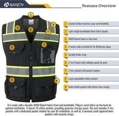 Hi-Vis Unisex Surveyor Safety Vest Heavy Duty PPE Inner Pockets ANSI/ISEA Com…