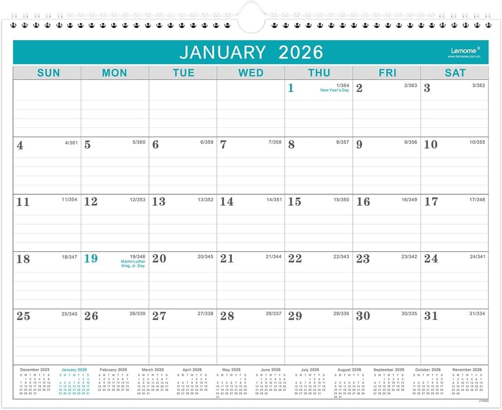 Calendar 2026, 12 Months from January 2026 to December 11.5 x 15 inch, Gray