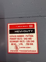 HEVI-DUTY CAT NO. P1F750A – .750 kVa Transformer – ($70 OBO)