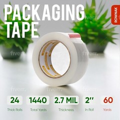 ROWNAK Clear Packaging Tape 24rolls–2.7mil Thick, 2.0 inches Wide,60 Yards Roll