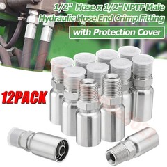 12-Pack 1/2″ Hydraulic Hose End Fittings: 1/2″ Hose x 1/2″ NPTF Male with Cover