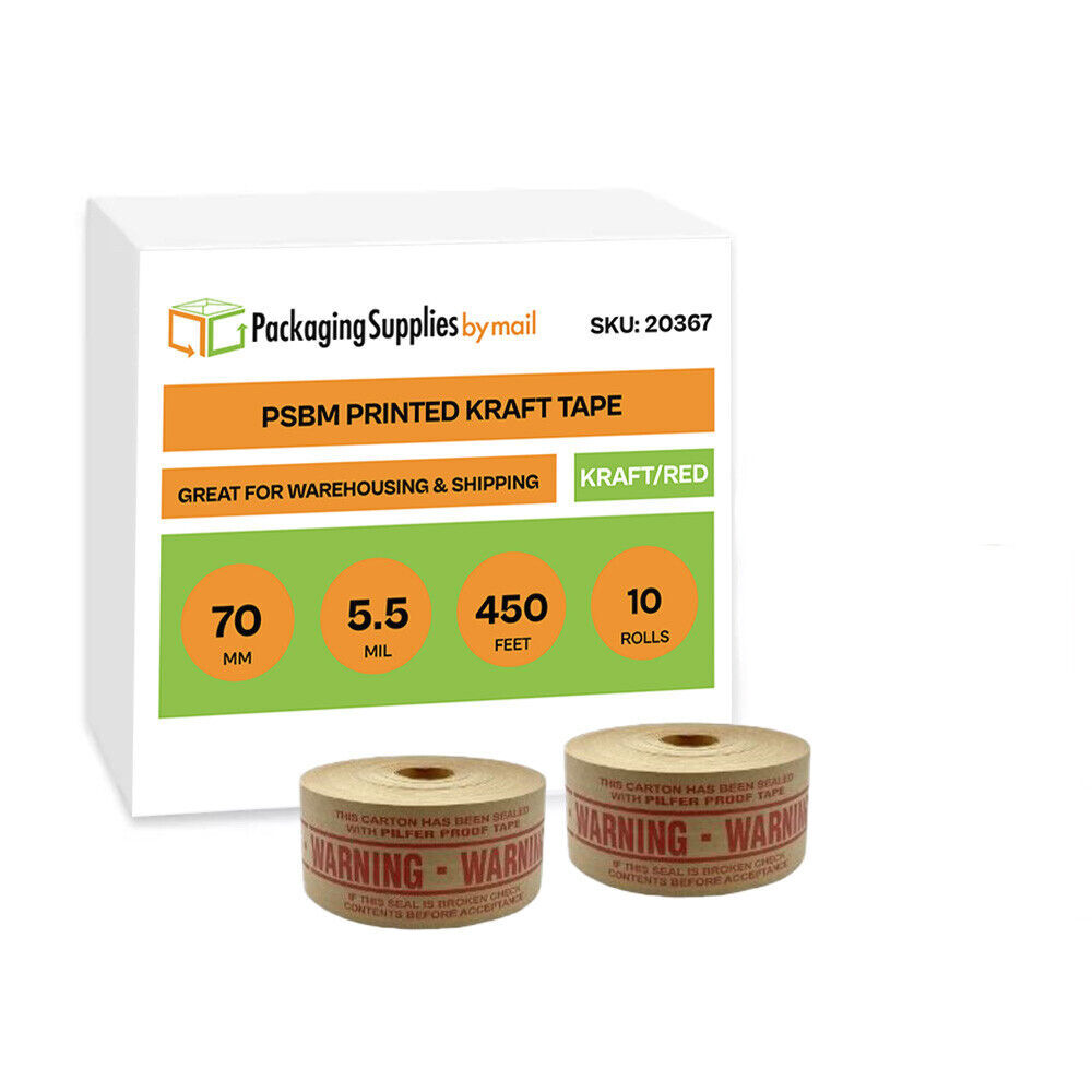 10 Rls Water Activated Reinforced Red Print Gummed Packing Tape 70mm” x 450′