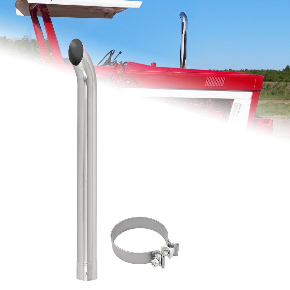 Stainless Steel Curved Exhaust Pipe Stack For Farmall IH 1026 1066 1466 w/Clamp