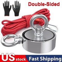 2000 LBS Strong Fishing Magnet Kit Double-Sided Pull Force and Rope Carabiner US