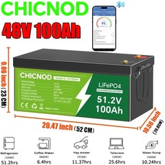 48V 100Ah LiFePO4 Lithium Battery 5120Wh Built-in BMS Deep Cycle For Golf Carts