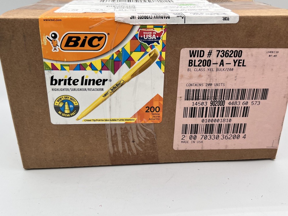 200 Bic BRITE LINER HIGHLIGHTER Yellow marker school office hi-lighter