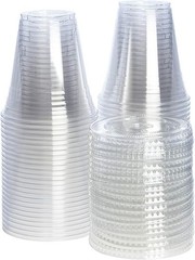 Clear Plastic Cups with Flat Lids [12 oz – 50 Count] – Disposable Iced Coffee