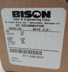 Bison 011-348-0021 Gear Motor # 348 1/4hp 90V-DC 21.6:1 1845rpm 32-999-2004-048