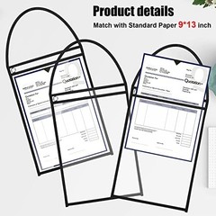 50 Pack Job Ticket Holders 9×12 Inch Clear Plastic Work Order Pockets with Strap