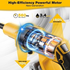 20V Cordless Pressure Washer Max 560 PSI High Power Yellow