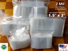 1.5″x 2″ CLEAR 2 MIL ZIP SEAL BAGS PLASTIC RECLOSABLE LOCK MINI SMALL BAGGIES
