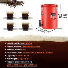 VEVOR Insulated Hot and Cold Beverage Dispenser Server 4.5Gallon Stainless Steel