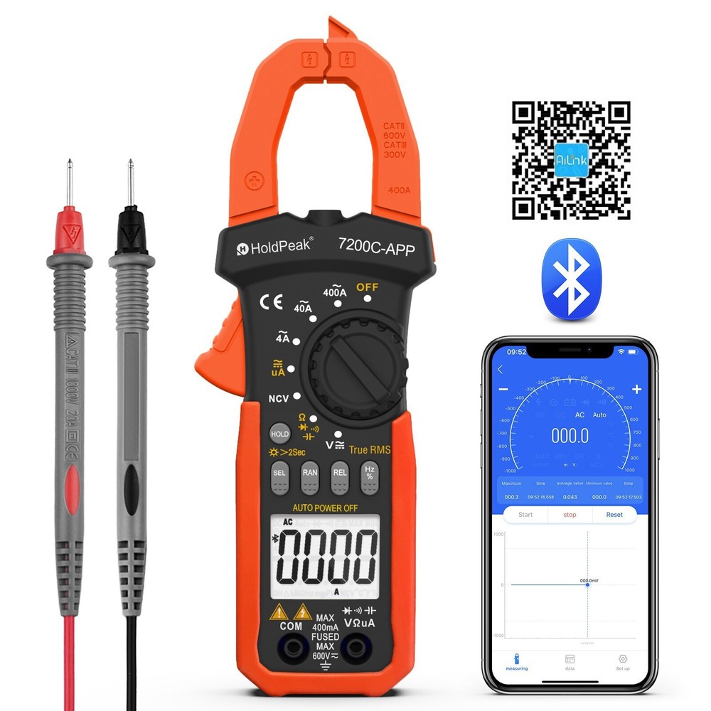 Bluetooth TRMS 4000 Counts Digital Clamp Meter Auto Range AC DC Amp Volt Ohm NCV