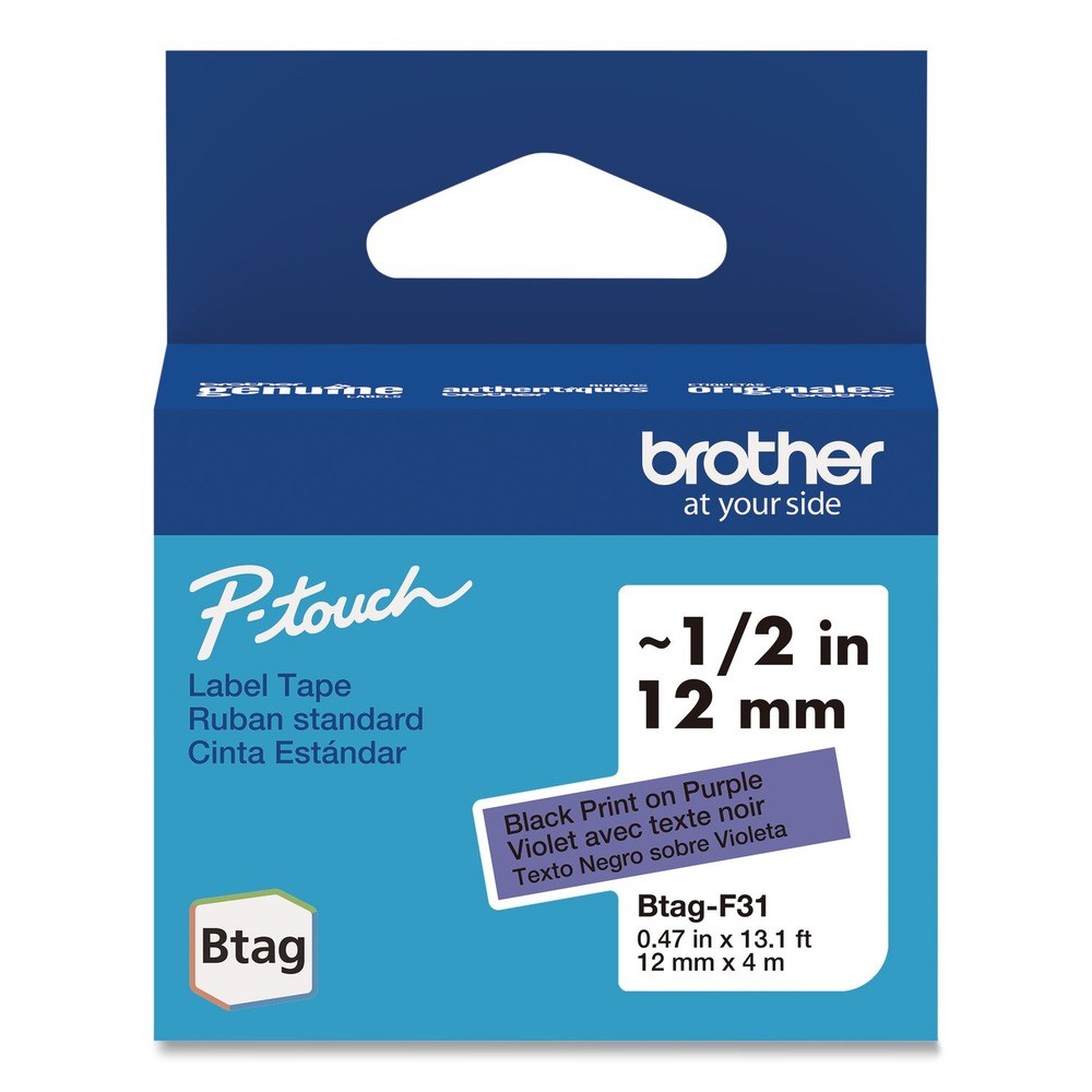 Brother P-Touch BTAGF31 0.47 in. x 13.1 ft. BTAG Label Tapes – BK on Purple New