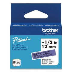 Brother P-Touch BTAGF31 0.47 in. x 13.1 ft. BTAG Label Tapes – BK on Purple New