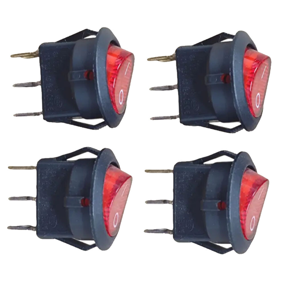 4/8/12PC For SPST 3Pin ON/OFF Round Rocker Switch With Red Neon Lamp 10A 125VAC