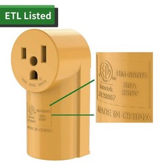 RVGUARD 50 Amp NEMA 6-50R Surface Mount Receptacle, 125/250 6-50R, Yellow