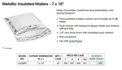 Metallic Insulated / Padded Mailer – 7 x 10” – Uline S-22599 – Case of 25