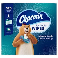 Flushable Wipes, 320 Total Wipes, 8 Packs of 40, Soft & Strong, Bathroom Hygiene