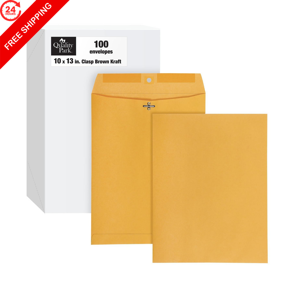 Quality Park 10 x 13 Clasp Envelopes, Gummed, 10 x 13, Kraft