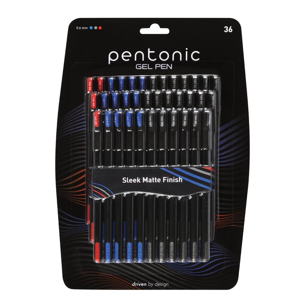 Pentonic Gel Pens, 36 Count, Assorted Colored Ink 36 Black, Blue, Red