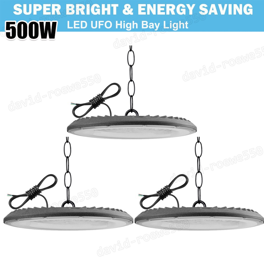 3Pack LED 500W UFO High Bay Lights Warehouse Factory Shop GYM Lamp Super Bright