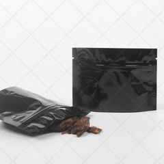 Many Sizes Glossy Black Foil Mylar Stand Up Zip Lock Pouch Bag w/ Tear Notches
