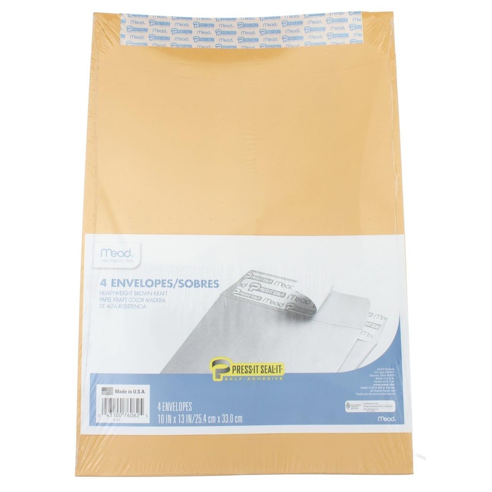 2 Pack Mead Press-It Seal-It Envelopes, 10in X 13in, 4 Ct