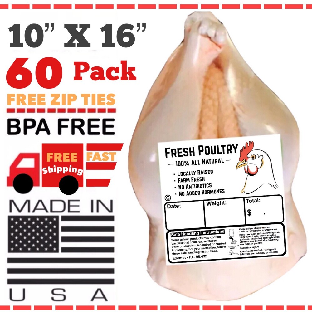 POULTRY SHRINK BAGS 10″X16″ CHICKEN FOOD PROCESSING FREEZER SAVER (USA MADE🇺🇸)