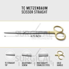 T/C Metzenbaum Scissors Straight 4.75″ Tungsten Carbide Surgical German Grade