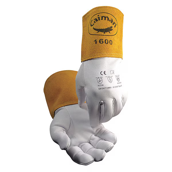 Caiman 1600 Welding Gloves, Gauntlet Cuff, Straight Thumb, Premium Goatskin, L,
