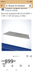 Tungsten Bucking Bar BB-24 | 0.5000″ x 1.00″ x 7.50″ long, 2.16 lbs