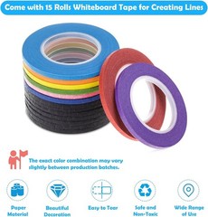 15 Rolls Thin 1/8 Inch 3mm Whiteboard Tape, Low-Tack Paper Pinstripe Art Grid…