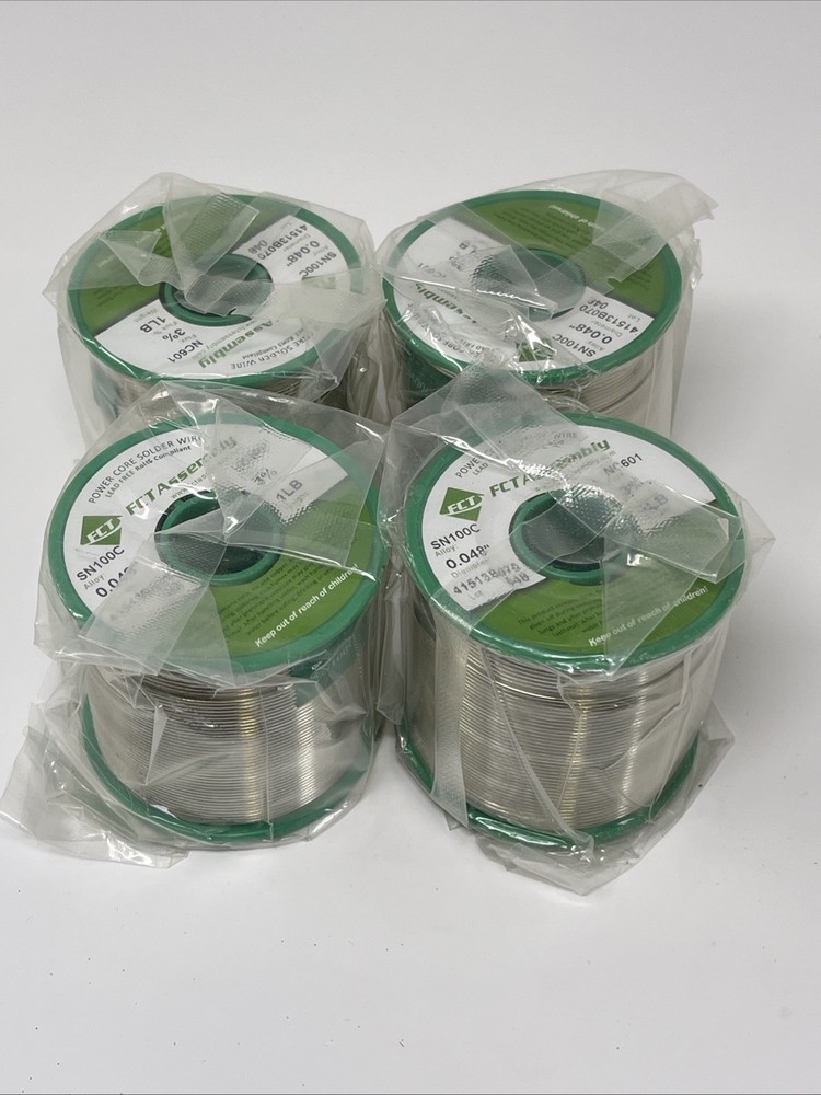SN100C NC601 Lead Free Solder Wire, .048″, 3% Flux, FCT, Lot Of 4, (1 Lb Spools)