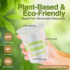 Eco Compostable Plant-Based Clear Plastic Cups 12oz Thick, Reusable, Disposab…