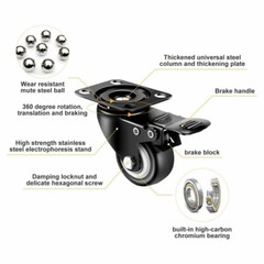 4PCS Heavy Duty Dolly hand truck Caster Wheels With Brake Top Plate 2 Inch