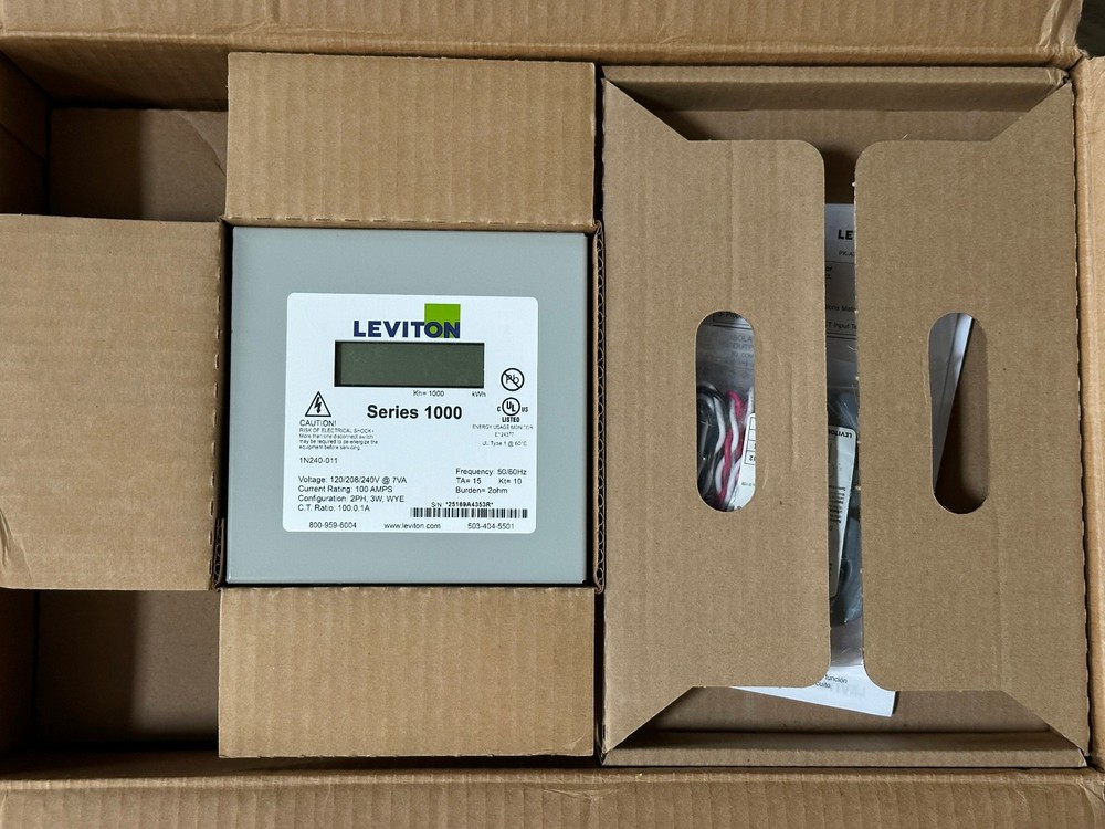 Leviton 1K240-1SW Series 1000 120/240V 100A 1P3W Indoor Kit 2 Solid Core CTs,