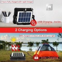 Portable Outdoor Rechargeable Solar Panel LED Work Light Waterproof Floodlight