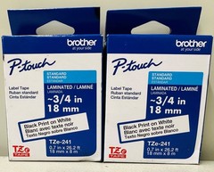 New Genuine Brother P-Touch TZe-241 2PK Black on White Laminated Tape Bag