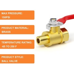5PCS 1/8 Inch Brass Mini Ball Valve, Shut Off Valve, 1/8 Inch Male x Female NPT
