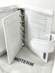 Moterm A7 Pocket Leather Rings Planner White/Light Grey Croc Wallet Organizer