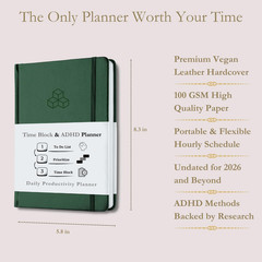 Time Blocking and ADHD Planner by Refine Days. 180 Undated Pages, to Do List, Ho